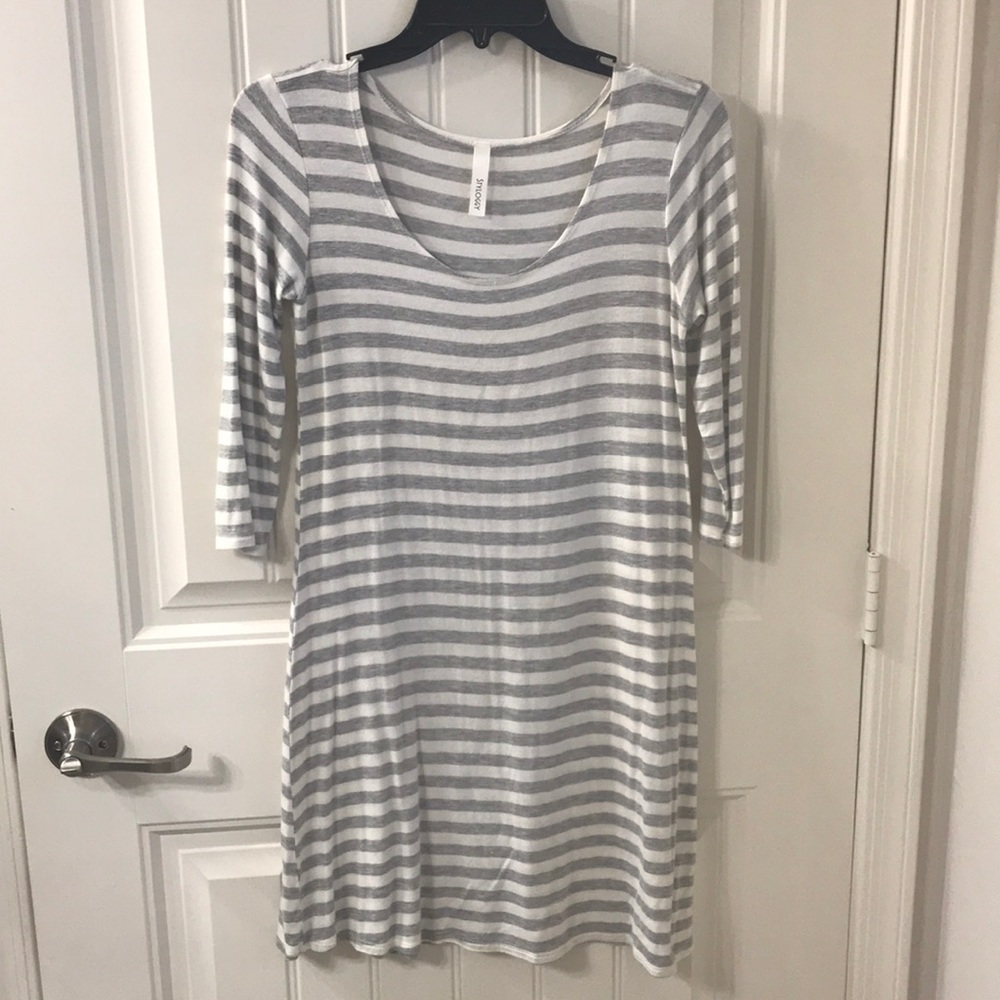 Gray and white striped tee dress